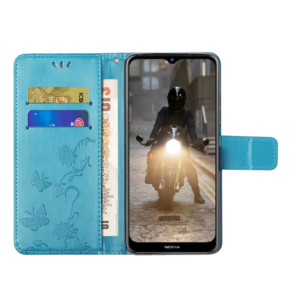 Imprint Butterfly Flower Wallet Stand Leather Mobile Phone Case for Nokia G10/G20 - Blue-5