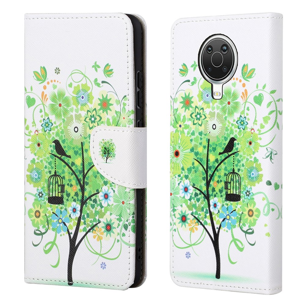 Wallet Design New Pattern Printing Cross Texture Leather Phone Stand Case for Nokia G10/G20 - Green Tree-1