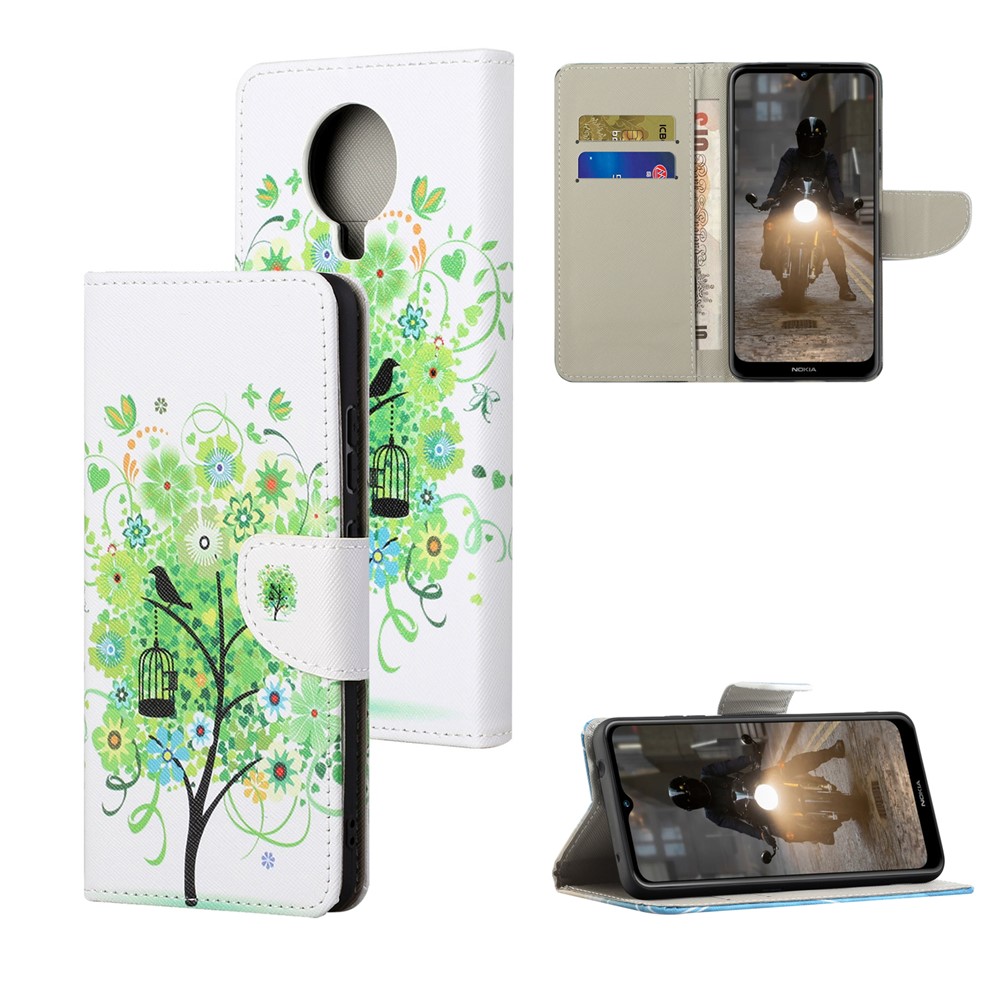 Wallet Design New Pattern Printing Cross Texture Leather Phone Stand Case for Nokia G10/G20 - Green Tree-4