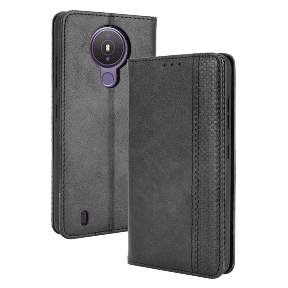 Vintage Style Magnetic Closure Leather Cell Phone Cover with Stand for Nokia 1.4 - Black-1
