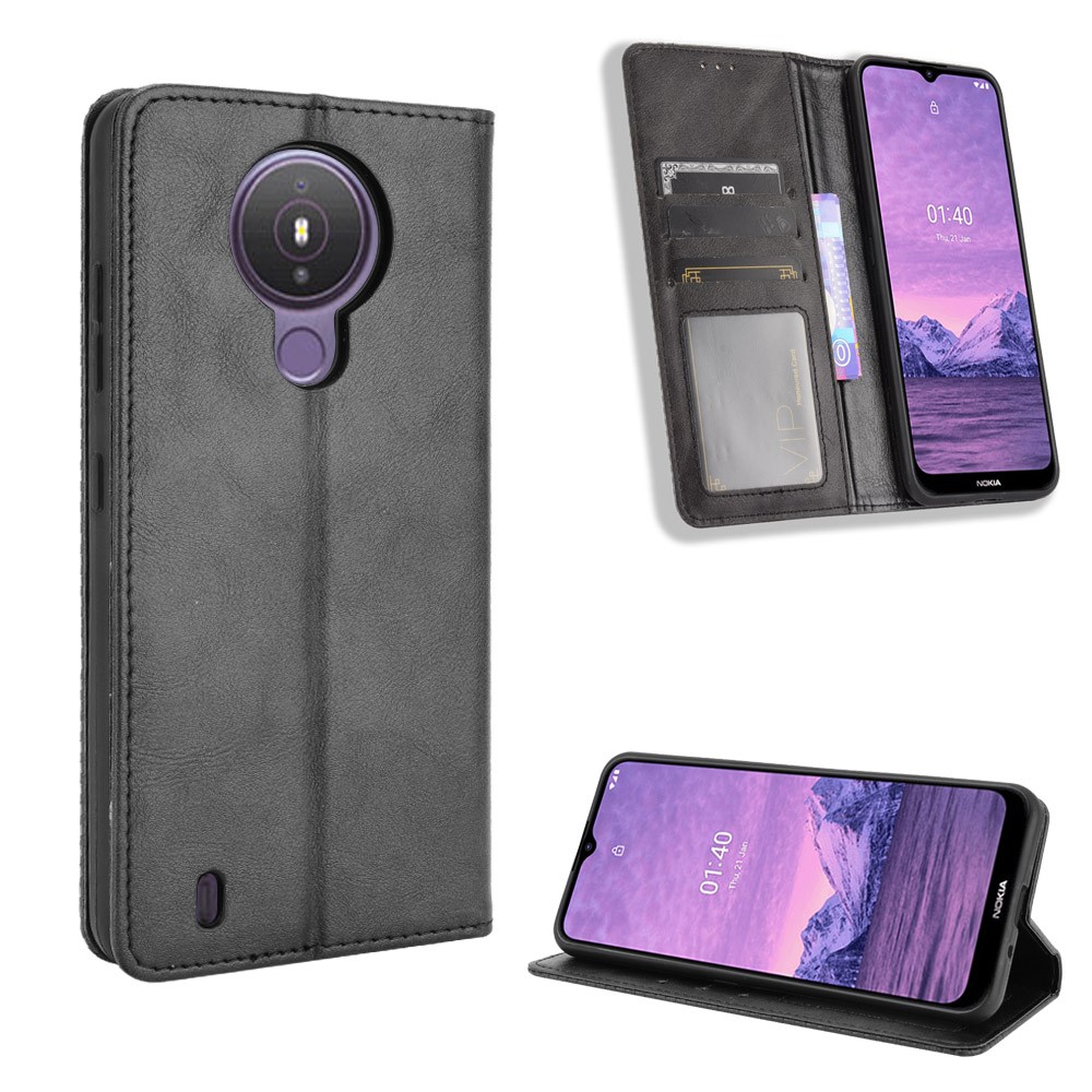 Vintage Style Magnetic Closure Leather Cell Phone Cover with Stand for Nokia 1.4 - Black-8