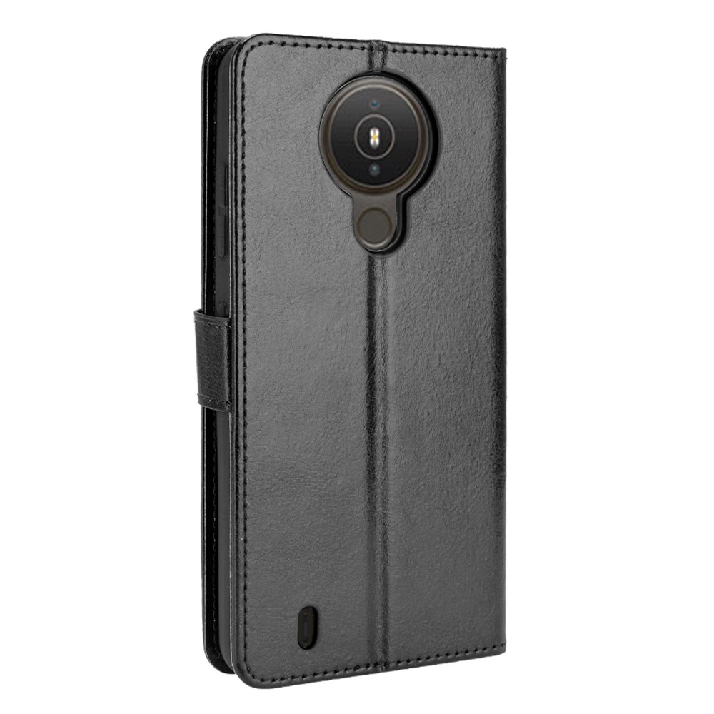 Wallet Stand Design Crazy Horse Skin Leather Shell with Strap for Nokia 1.4 - Black-4