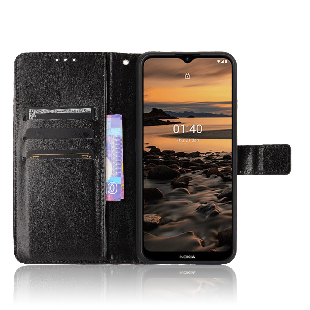 Wallet Stand Design Crazy Horse Skin Leather Shell with Strap for Nokia 1.4 - Black-5