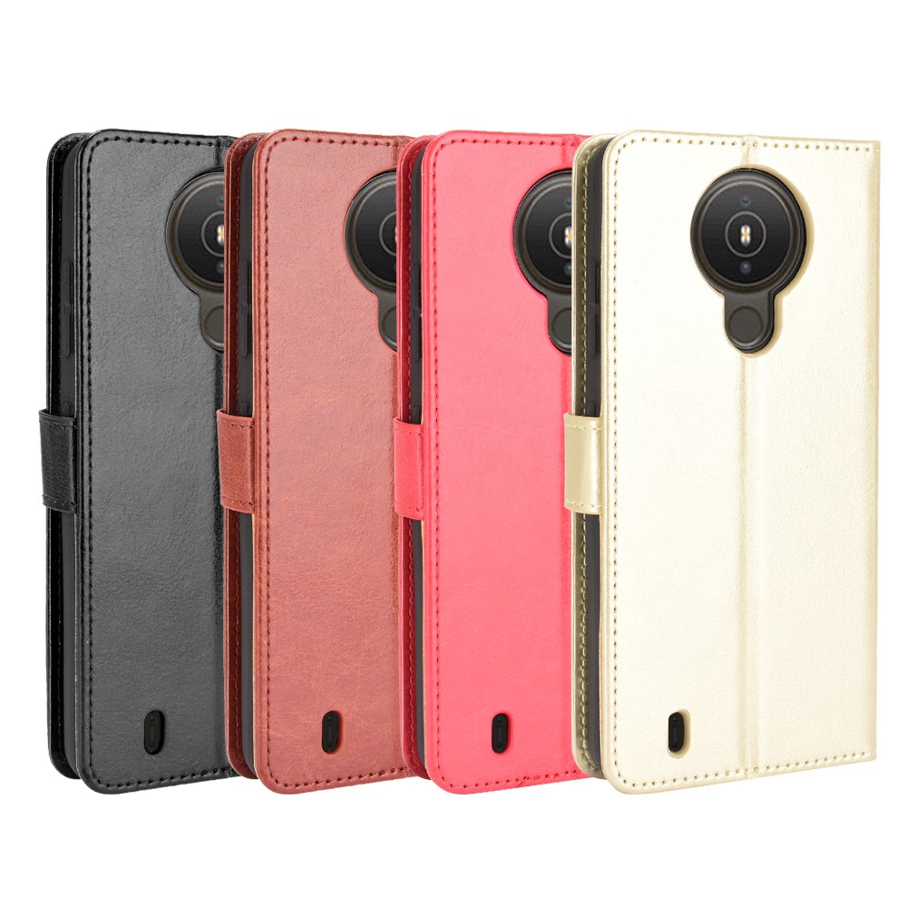 Wallet Stand Design Crazy Horse Skin Leather Shell with Strap for Nokia 1.4 - Black-8
