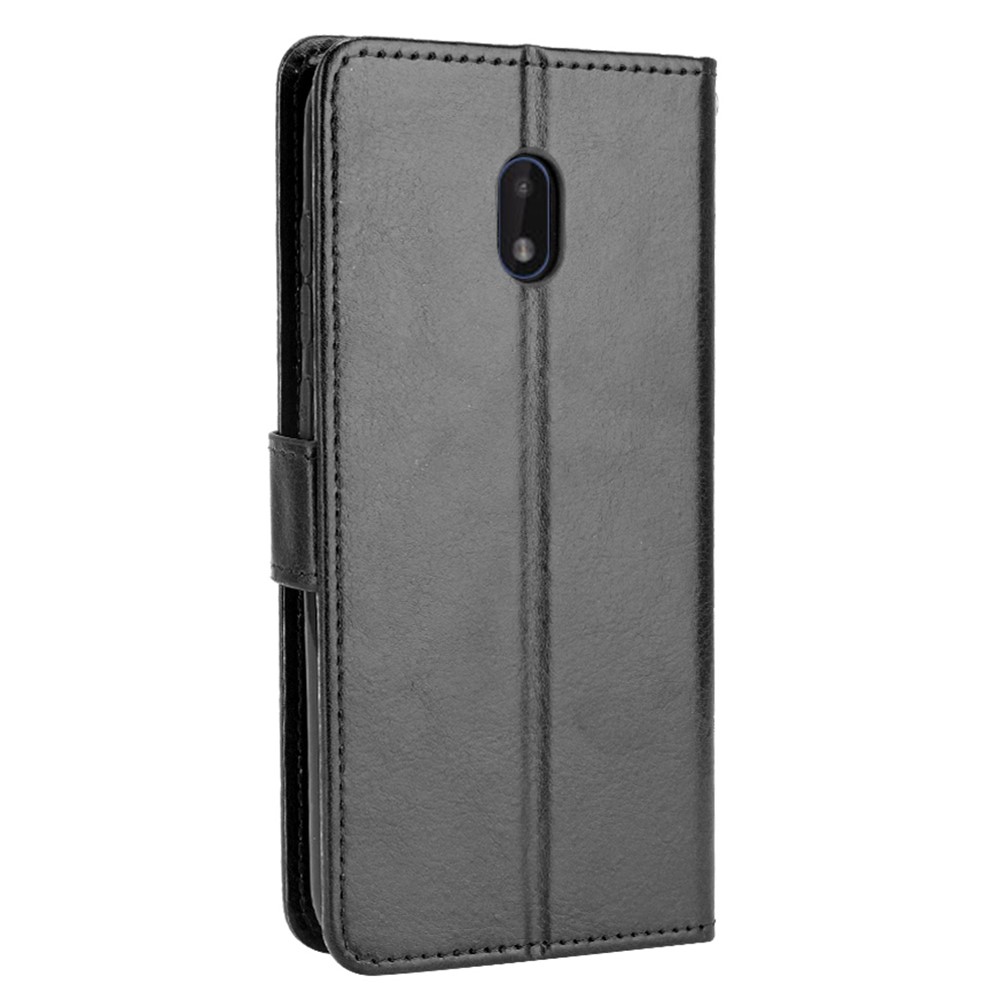 Crazy Horse Skin with Wallet Stand Leather Shell with Strap for Nokia C1 Plus - Black-4