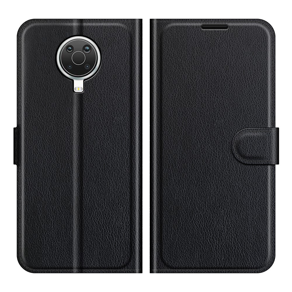 Wallet Litchi Texture Leather Phone Case Folio Flip Cover with Stand for Nokia G20 - Black-1