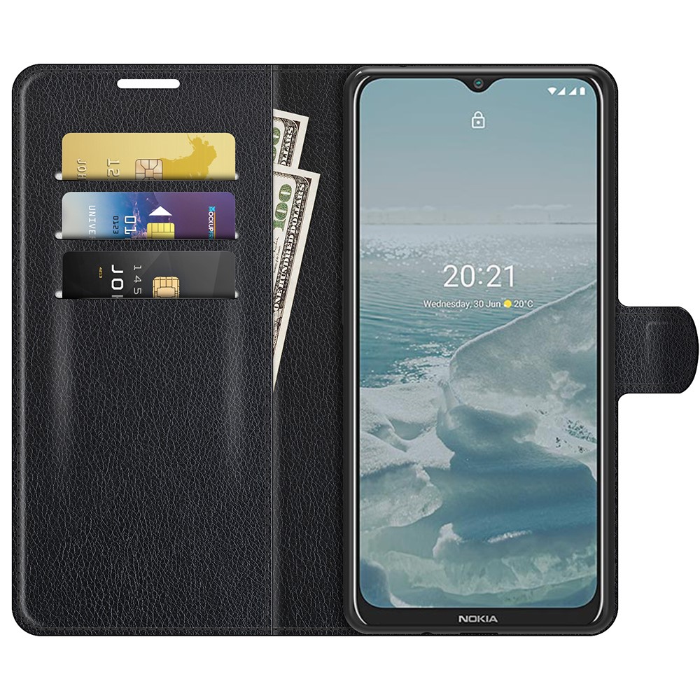 Wallet Litchi Texture Leather Phone Case Folio Flip Cover with Stand for Nokia G20 - Black-4