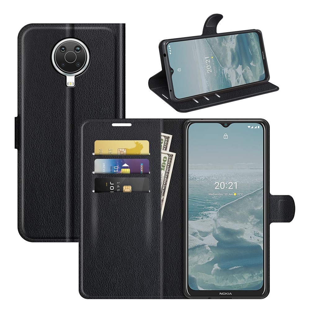 Wallet Litchi Texture Leather Phone Case Folio Flip Cover with Stand for Nokia G20 - Black-8