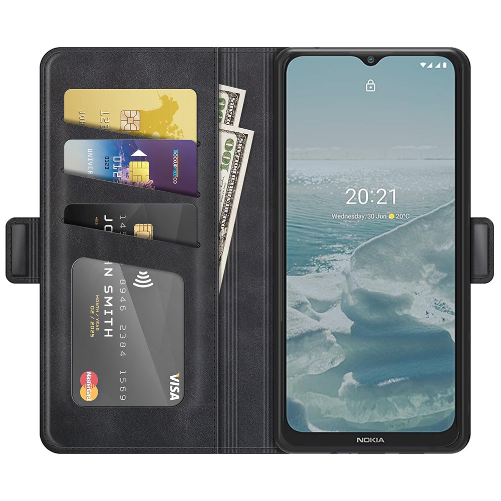 Magnetic Double Clasp PU Leather Wallet Stand Case Shell for Nokia G20 - Black-4