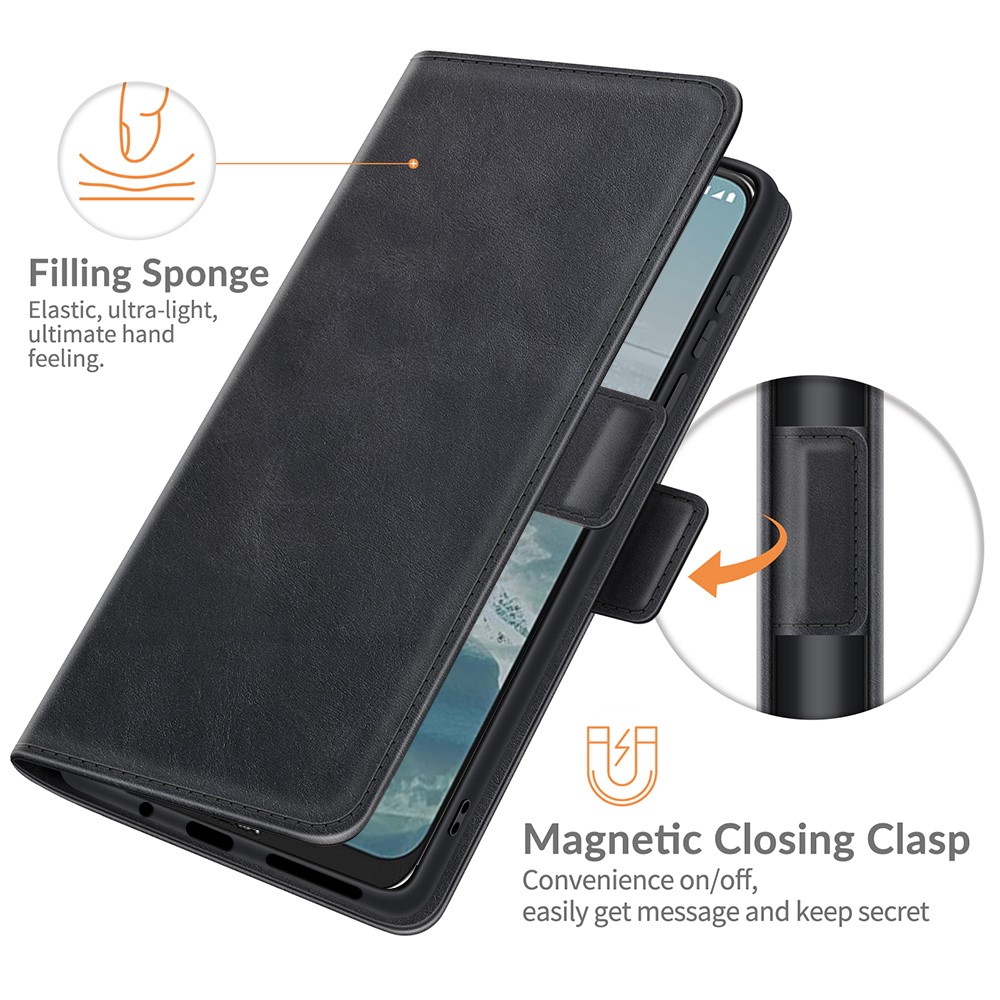 Magnetic Double Clasp PU Leather Wallet Stand Case Shell for Nokia G20 - Black-6