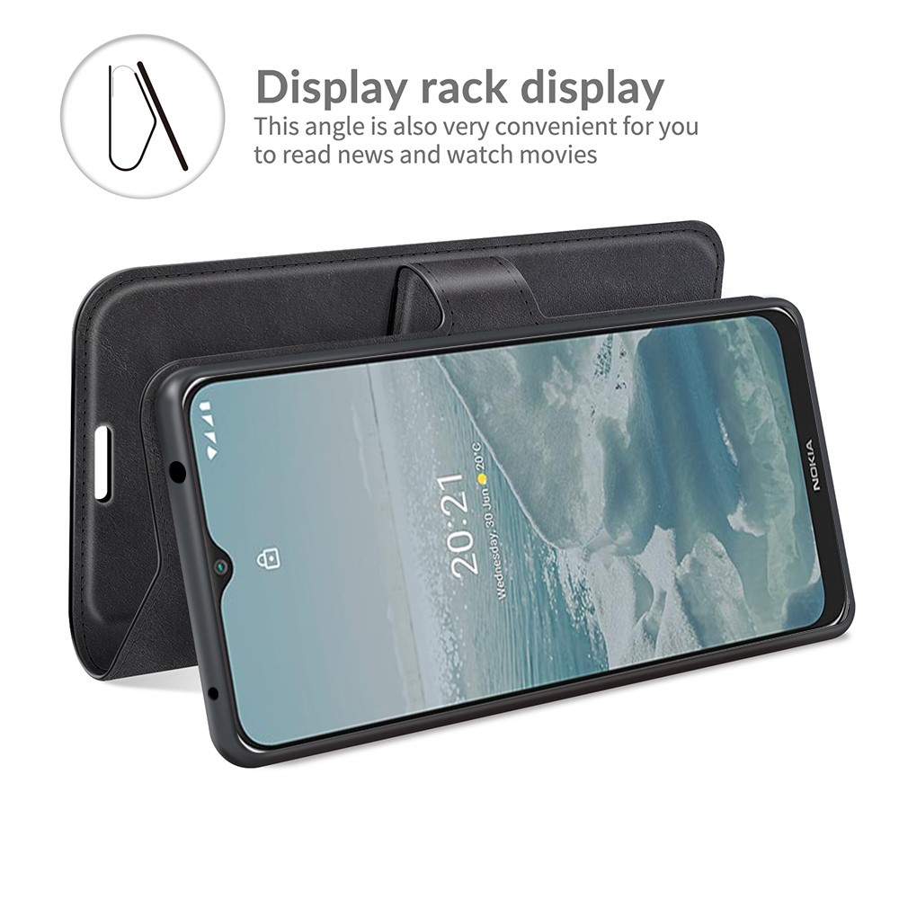 Magnetic Square Clasp Leather Wallet Stand Protective Case Cover for Nokia G20 - Black-6