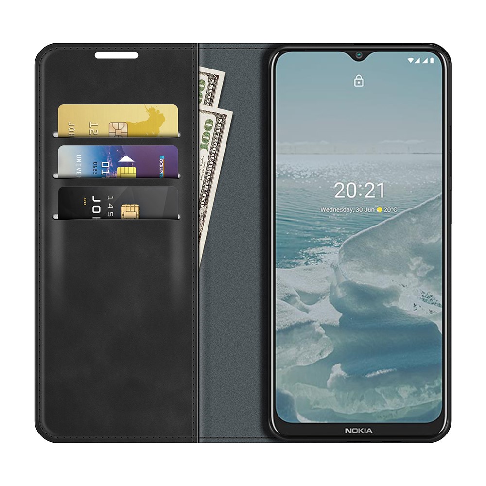 Auto-Absorbed Skin-touch Leather Cover Protective Case with Wallet Stand for Nokia G20 - Black-4