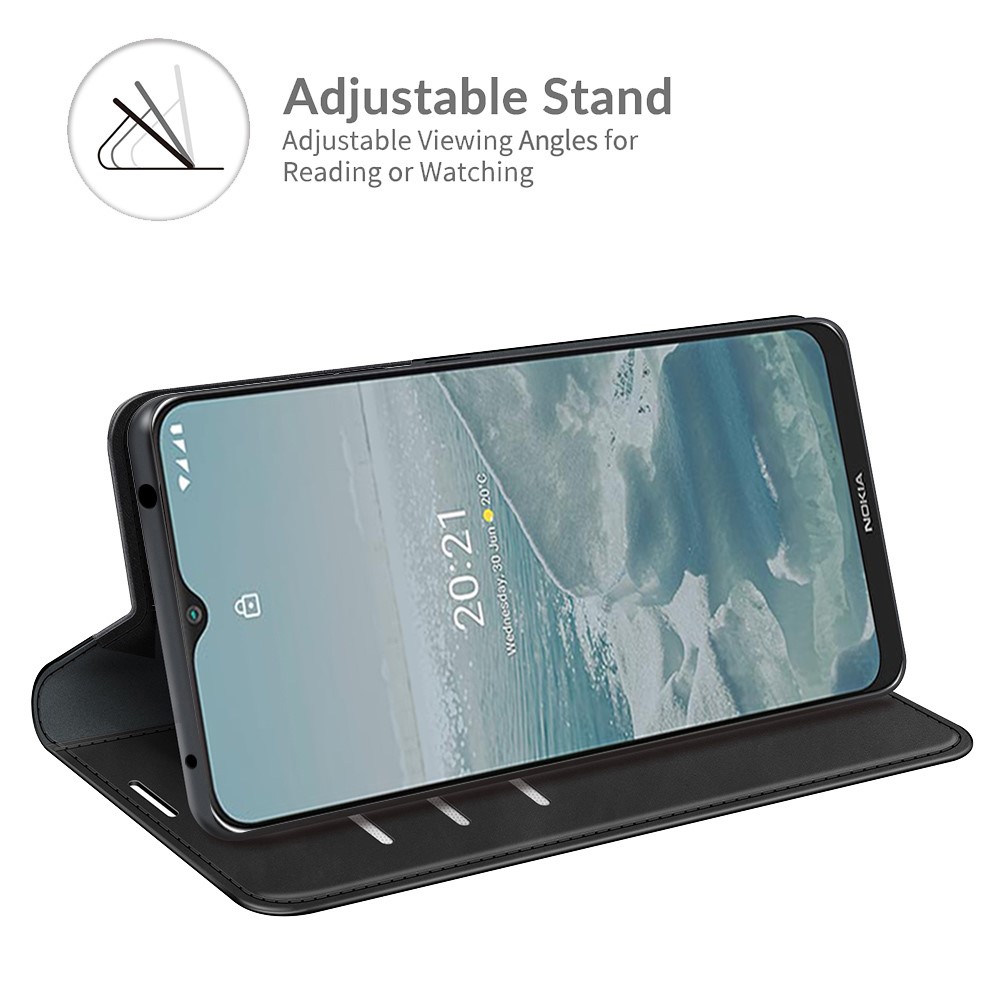 Auto-Absorbed Skin-touch Leather Cover Protective Case with Wallet Stand for Nokia G20 - Black-5