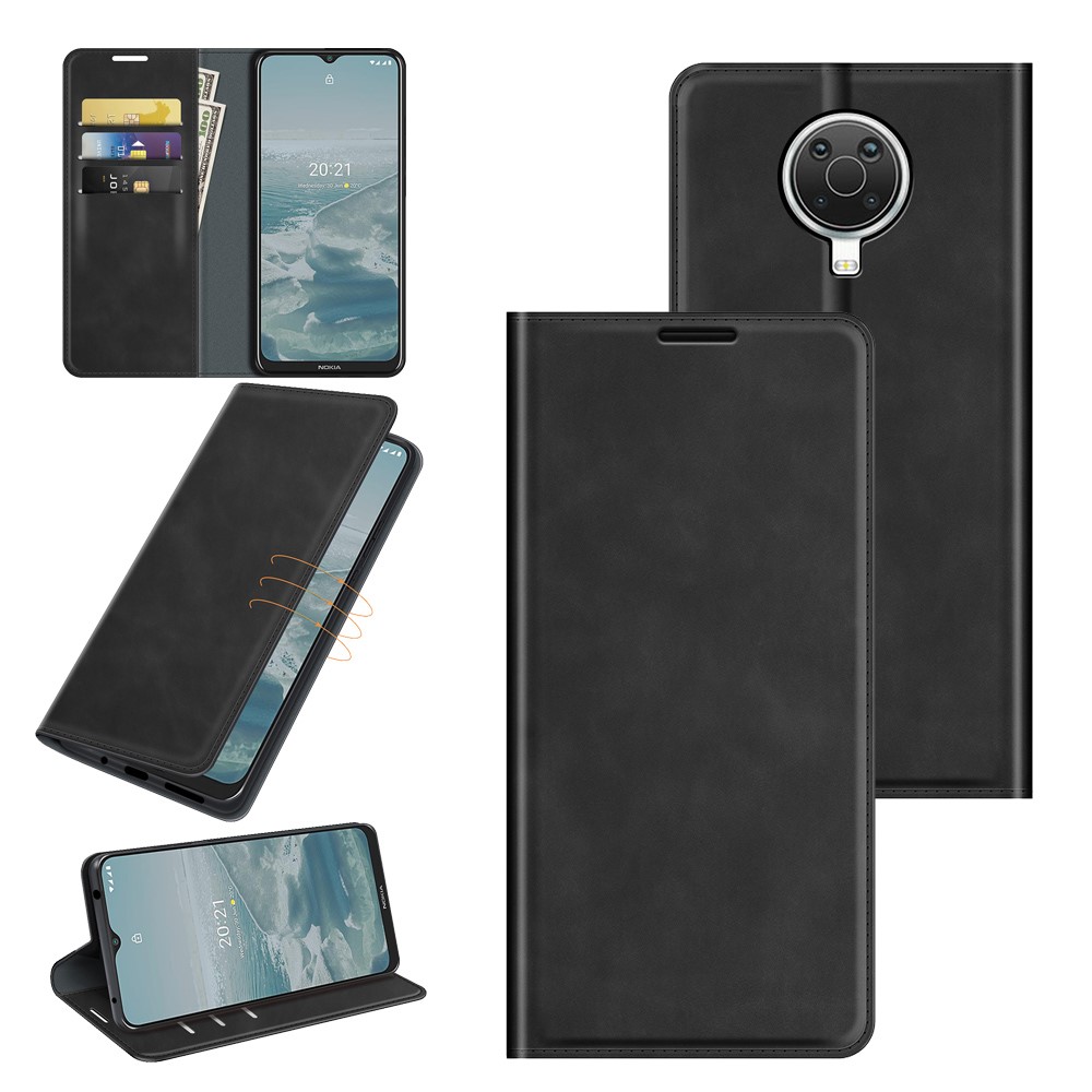 Auto-Absorbed Skin-touch Leather Cover Protective Case with Wallet Stand for Nokia G20 - Black-8