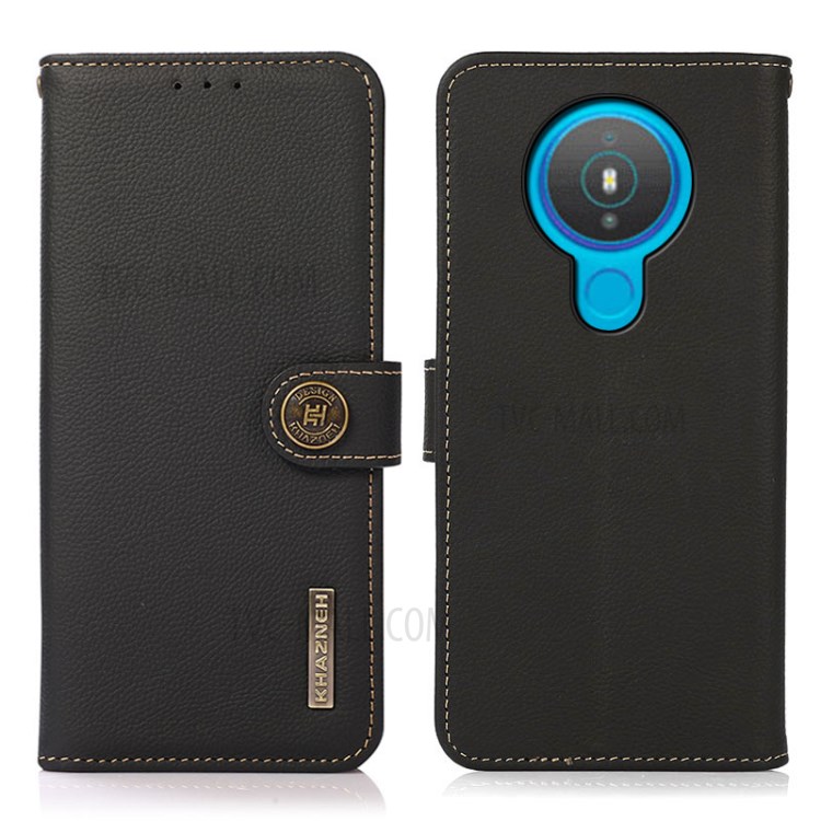 KHAZNEH Genuine Leather Phone Protective Case with RFID Anti-theft Swiping Design for Nokia 1.4 - Black-1