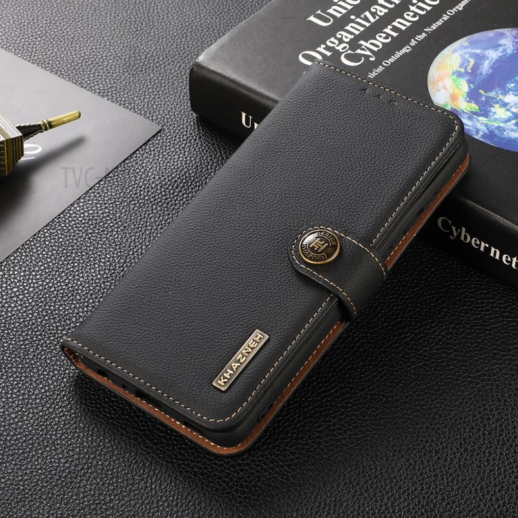 KHAZNEH Genuine Leather Phone Protective Case with RFID Anti-theft Swiping Design for Nokia 1.4 - Black-2