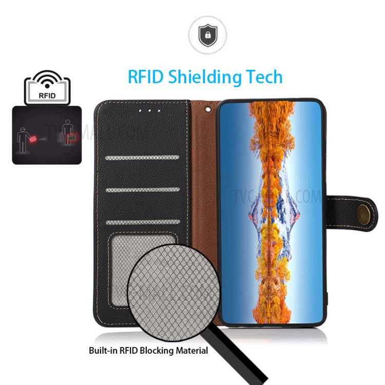 KHAZNEH Genuine Leather Phone Protective Case with RFID Anti-theft Swiping Design for Nokia 1.4 - Black-6