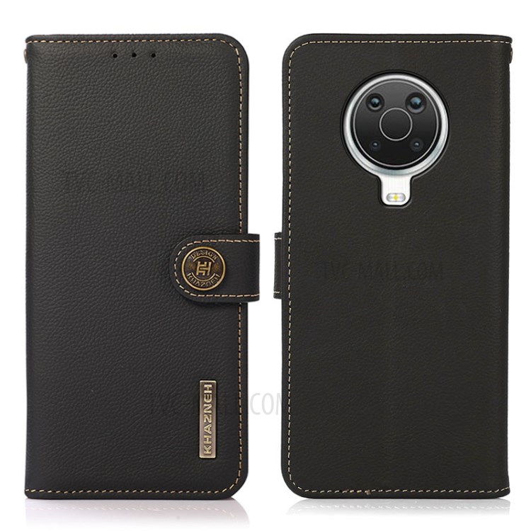 KHAZNEH Textured Genuine Leather Phone Shell Case with RFID Anti-theft Swiping Design for Nokia 6.3 / Nokia G20 / Nokia G10 - Black-1