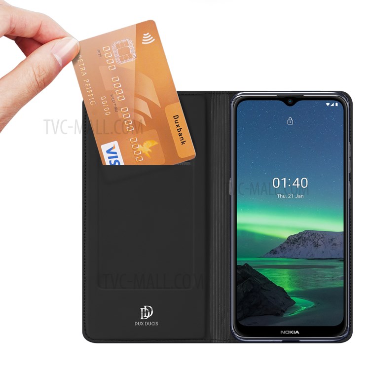 DUX DUCIS Skin Pro Series Card Slot Stand Leather Cell Phone Case Shell for Nokia 1.4 - Black-2