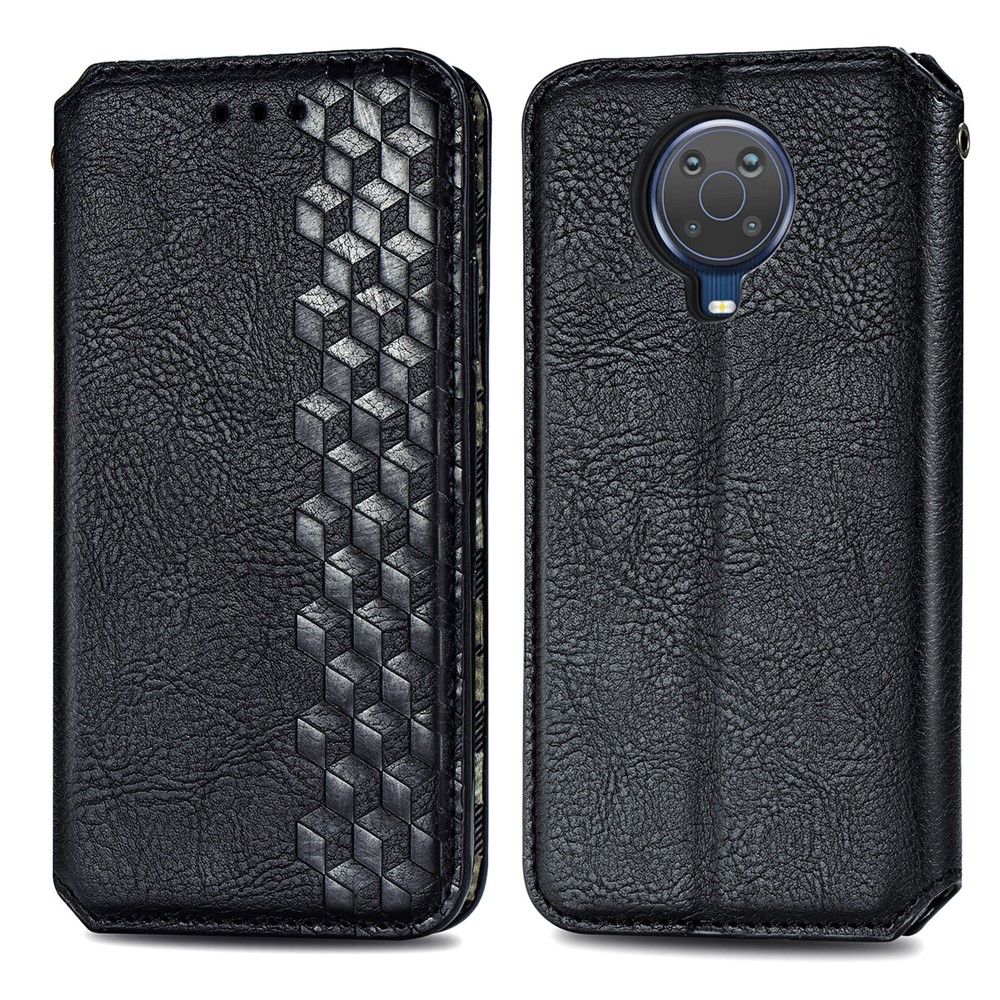 Wallet Stand Design Rhombus Imprinting Auto-Absorbed PU Leather Case for Nokia 6.3 - Black-1