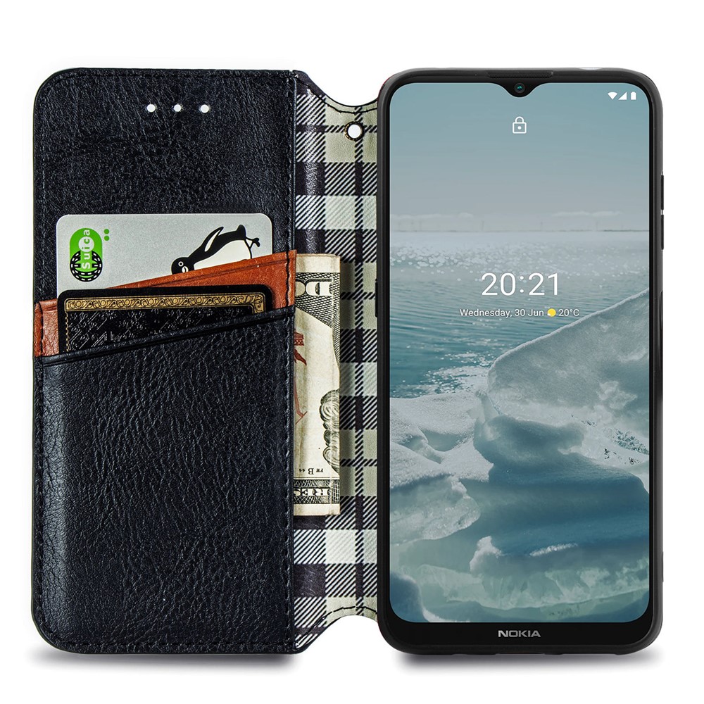 Wallet Stand Design Rhombus Imprinting Auto-Absorbed PU Leather Case for Nokia 6.3 - Black-12