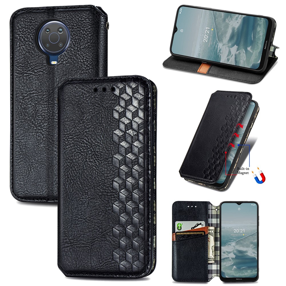 Wallet Stand Design Rhombus Imprinting Auto-Absorbed PU Leather Case for Nokia 6.3 - Black-13