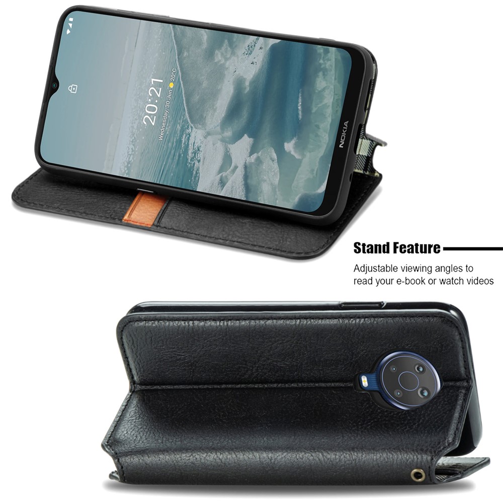 Wallet Stand Design Rhombus Imprinting Auto-Absorbed PU Leather Case for Nokia 6.3 - Black-3