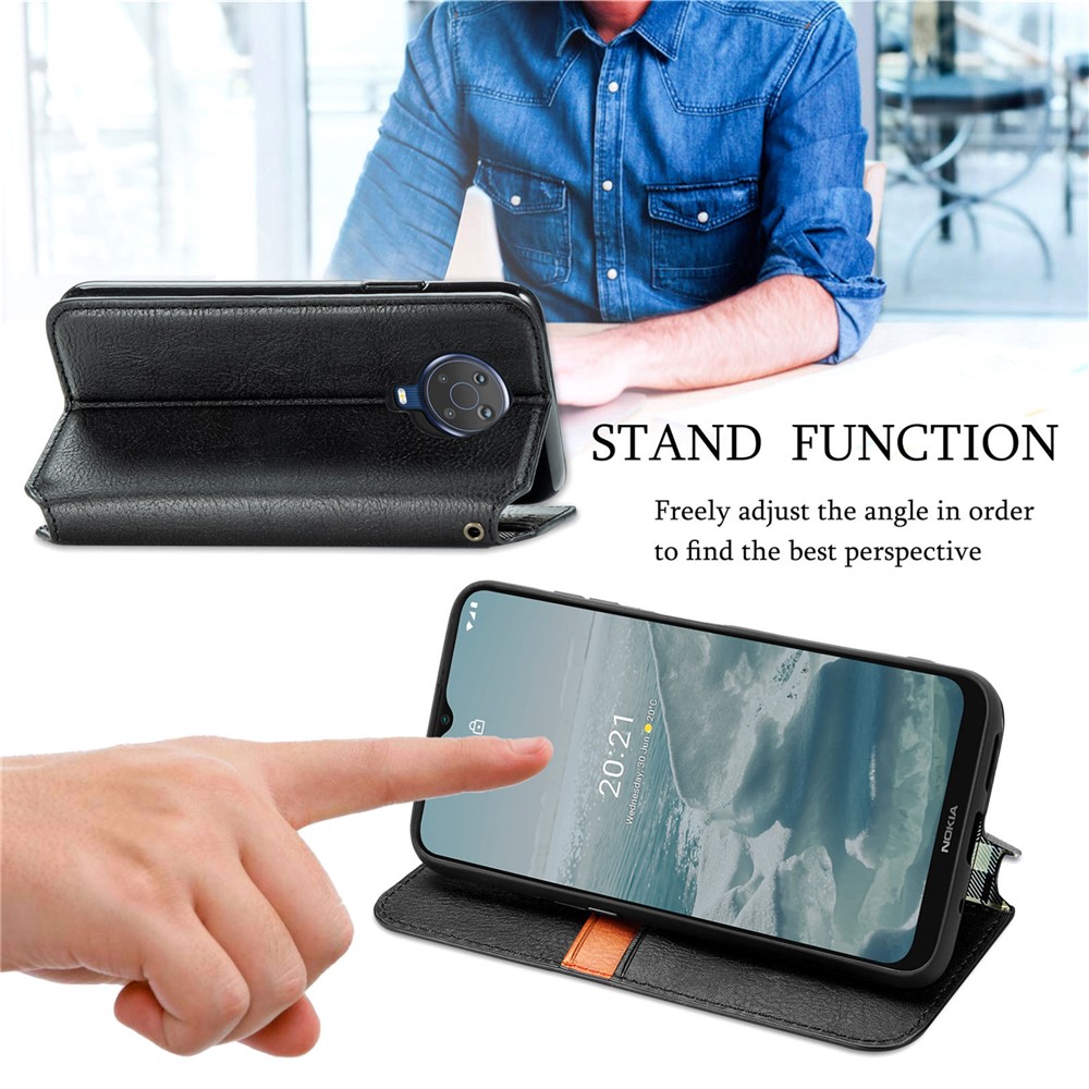 Wallet Stand Design Rhombus Imprinting Auto-Absorbed PU Leather Case for Nokia 6.3 - Black-4