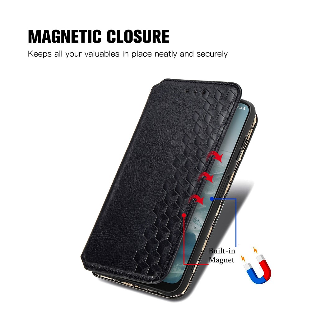 Wallet Stand Design Rhombus Imprinting Auto-Absorbed PU Leather Case for Nokia 6.3 - Black-6