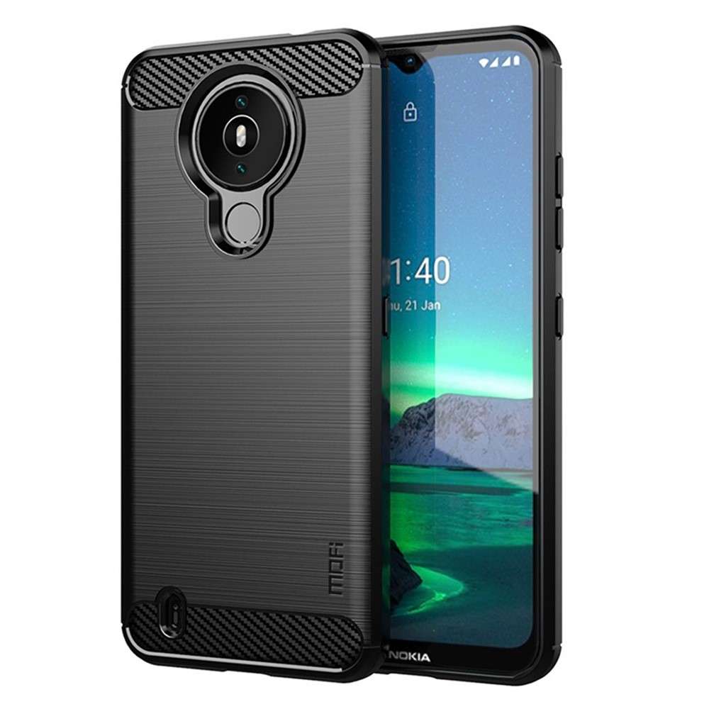 MOFI Brushed Carbon Fiber Design Well-Protected Soft TPU Cover for Nokia 1.4 - Black-1