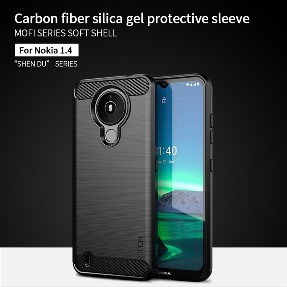 MOFI Brushed Carbon Fiber Design Well-Protected Soft TPU Cover for Nokia 1.4 - Black-2