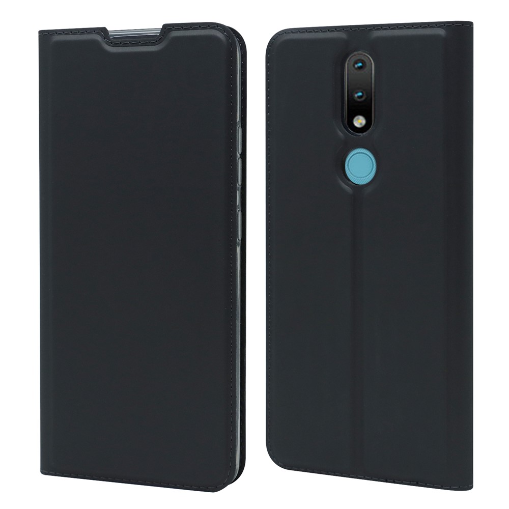 Magnetic Attraction Leather Mobile Phone Stand Case Shell Cover with Card Holder for Nokia 2.4 - Black-1