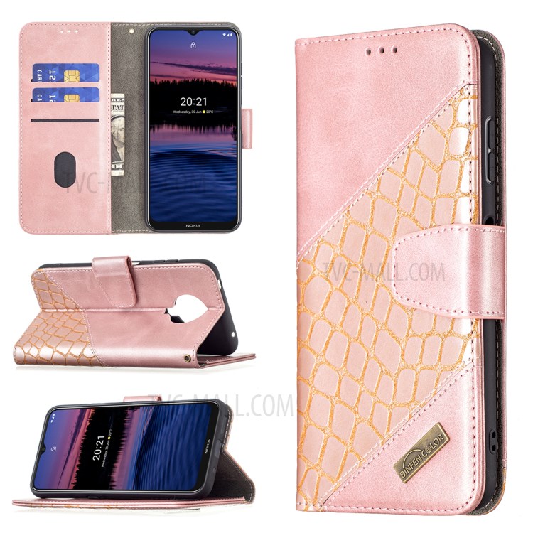 BF04 Splicing Crocodile Texture Wallet Leather Stand Case for Nokia G20 - Rose Gold-8