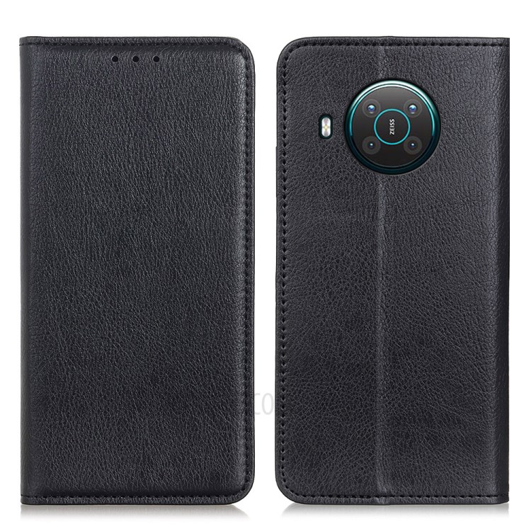Litchi Texture Split Leather Auto-absorbed Case Stand Cover with Wallet for Nokia X10/X20 - Black-1