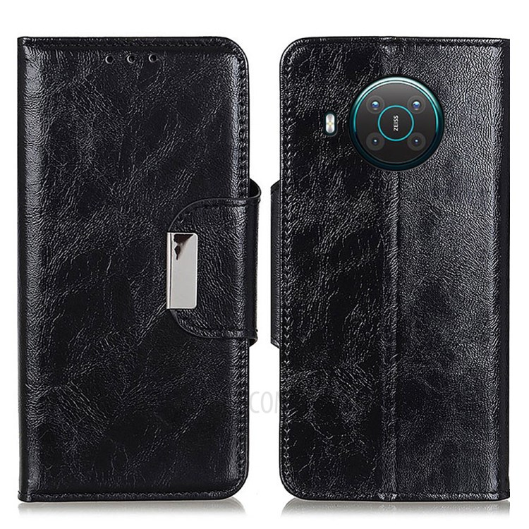 Crazy Horse Texture Multiple Card Slots Design Leather Phone Cover Case for Nokia X10/X20 - Black-1