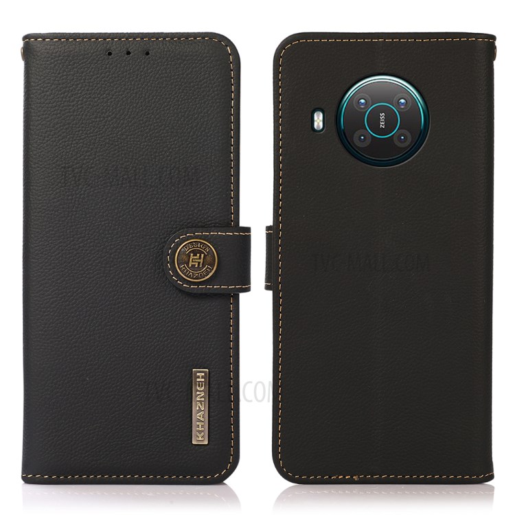 KHAZNEH Anti-theft Swiping Genuine Leather Phone Shell Full Coverage Case with RFID Design for Nokia X10/X20 - Black-1