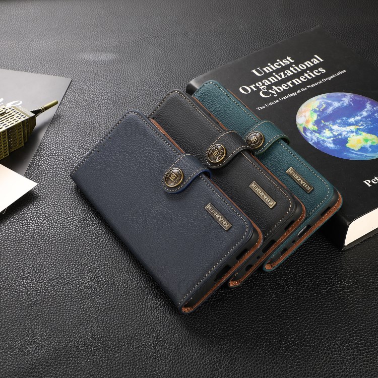 KHAZNEH Anti-theft Swiping Genuine Leather Phone Shell Full Coverage Case with RFID Design for Nokia X10/X20 - Black-12