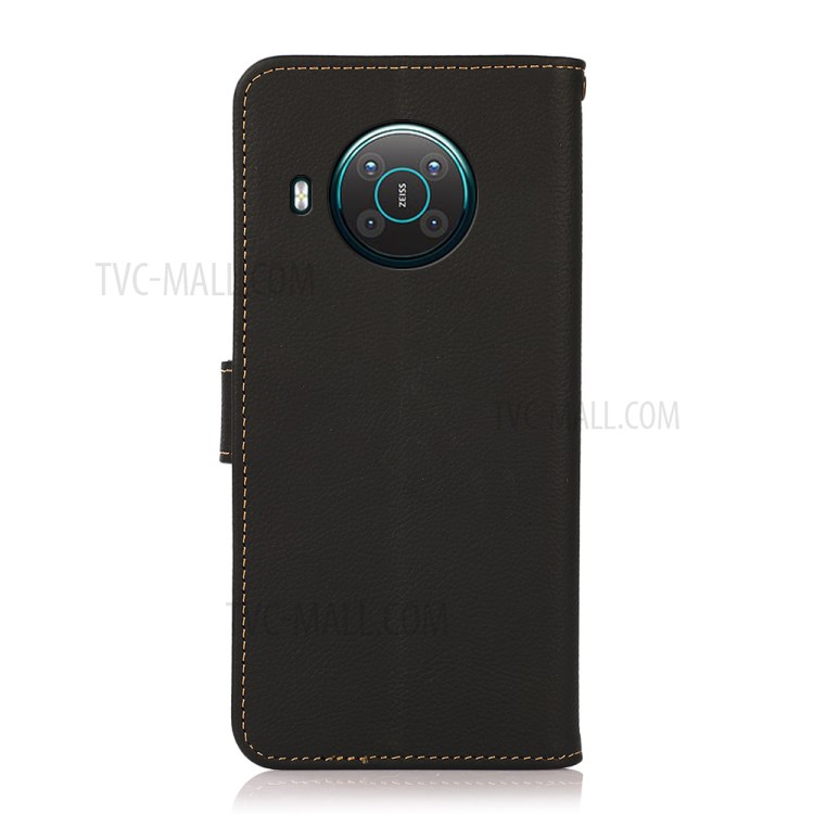 KHAZNEH Anti-theft Swiping Genuine Leather Phone Shell Full Coverage Case with RFID Design for Nokia X10/X20 - Black-3