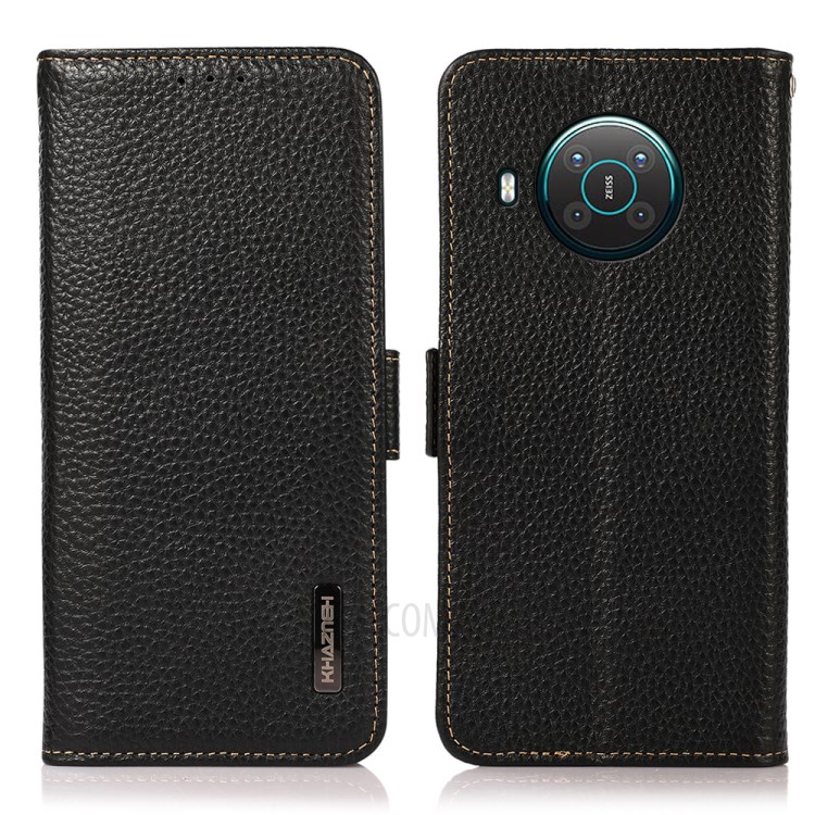 KHAZNEH Litchi Texture Genuine Leather Anti-theft Swiping Design Well-Protected Phone Case with Nokia X10/X20 - Black-1