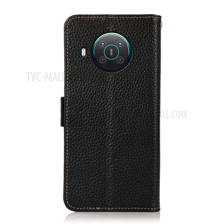 KHAZNEH Litchi Texture Genuine Leather Anti-theft Swiping Design Well-Protected Phone Case with Nokia X10/X20 - Black-3