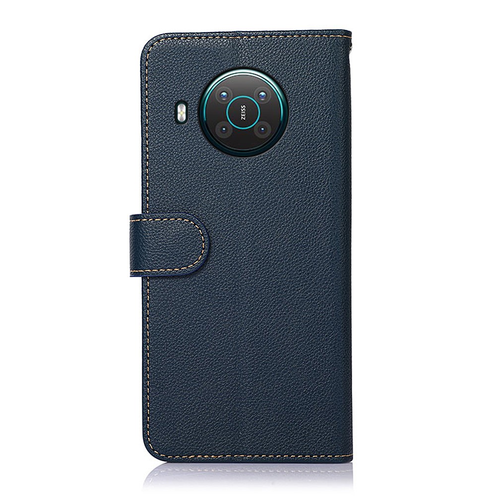 KHAZNEH RFID Anti-theft Swiping Function Design Leather Phone Case Litchi Skin Cover for Nokia X10/X20 - Blue-7