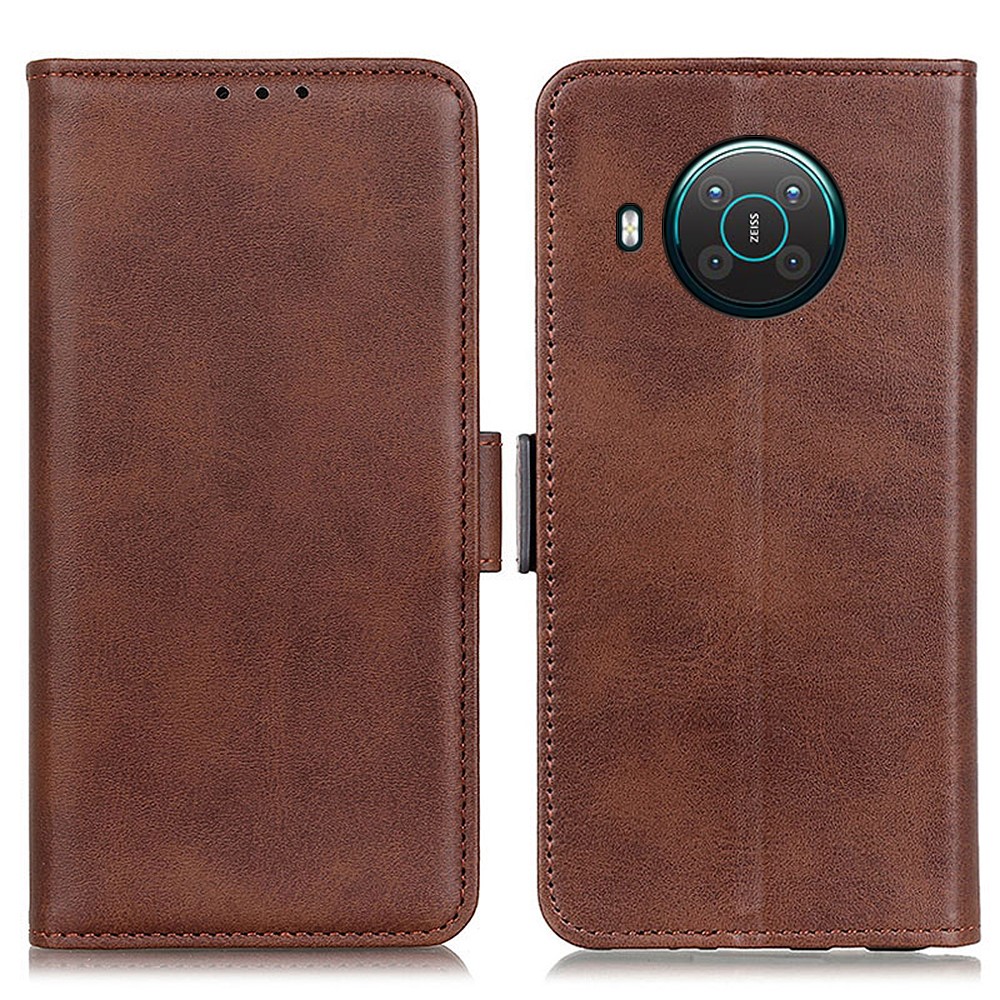 Magnetic Double Clasp Leather Wallet Case for Nokia X20/X10 - Coffee-1