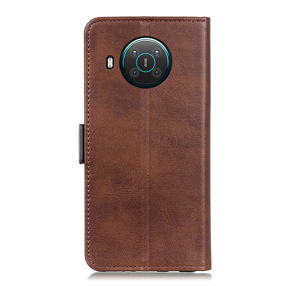 Magnetic Double Clasp Leather Wallet Case for Nokia X20/X10 - Coffee-7