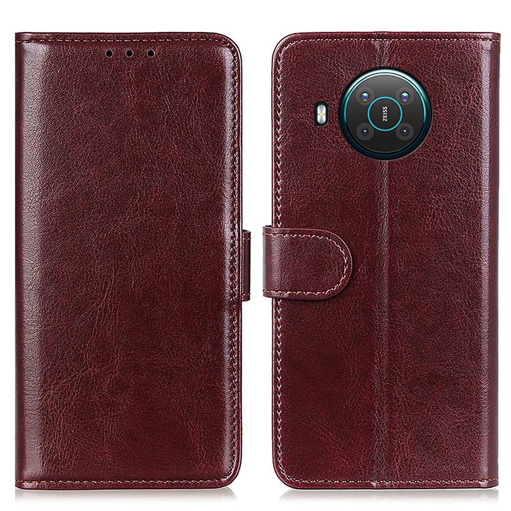 Crazy Horse Leather Wallet Case Shell for Nokia X20/X10 - Brown-1