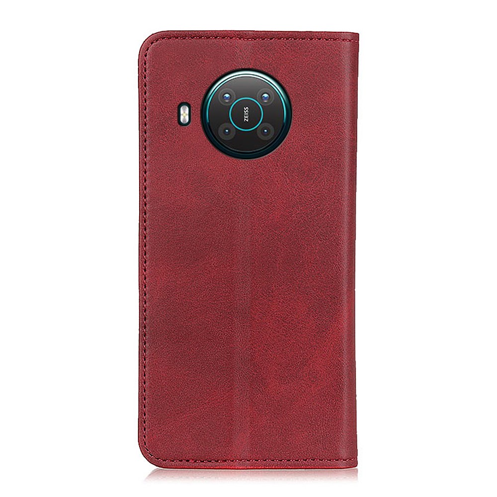 Auto-absorbed Split Leather Wallet Case for Nokia X20/X10 - Red-7