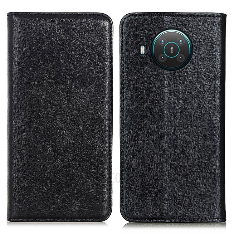 For Nokia X10/X20 Auto-absorbed Design PU Leather Crazy Horse Texture Wallet Stand Phone Case - Black-1