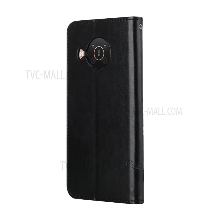 Wallet Design Stylish Butterfly Flowers Imprinting Leather Phone Cover for Nokia X10/X20 - Black-3