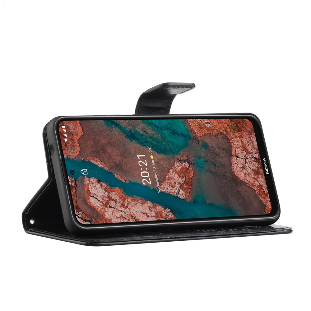 Wallet Design Leather Stand Phone Cover Case with Owl Tree Pattern Imprint for Nokia X10/X20 - Black-5