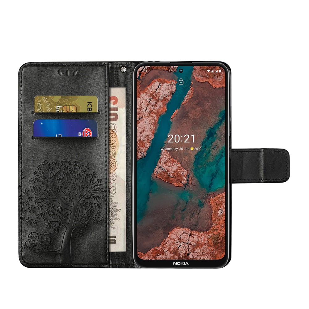 Wallet Design Leather Stand Phone Cover Case with Owl Tree Pattern Imprint for Nokia X10/X20 - Black-6