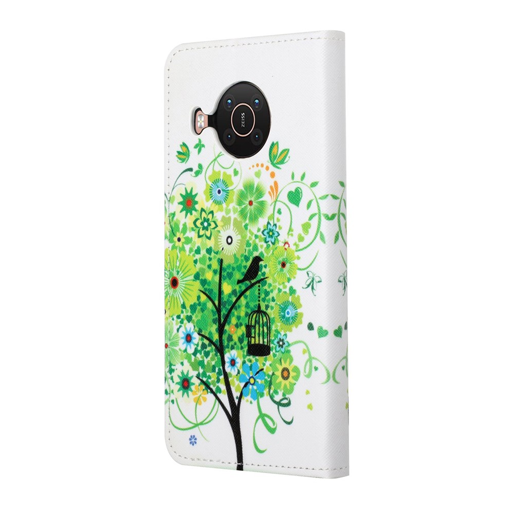 New Pattern Printing Wallet Design Cross Texture Leather Phone Stand Case for Nokia X10/X20 - Green Tree-3